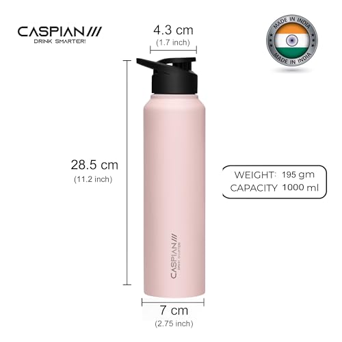 CASPIAN /// Hike Stainless Steel Sipper Water Bottle (Mist Green,Light Pink,Sky Blue, 1 Litre, Set of 3)| Leak Proof Thunder for Fridge Home Office Travel School Kids Boys Girls Adults Sports Gym Yoga - Image 3