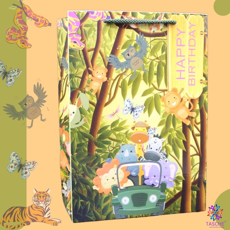 TASCHE TASCHE Animal Theme Birthday Design Paper Gift Bags for Return Gifts Birthday Holiday Presents Pack Of 24 10x7x4 Inches 