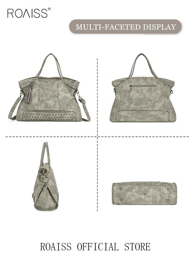 roaiss Women's Retro Tote Bag Matte Shoulder Bag Fashion Trend Large Capacity PU Portable Bag Elegant Lady Bag  - Image 5