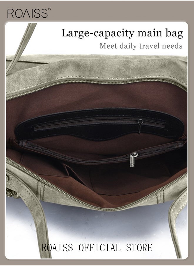 roaiss Women's Retro Tote Bag Matte Shoulder Bag Fashion Trend Large Capacity PU Portable Bag Elegant Lady Bag  - Image 4