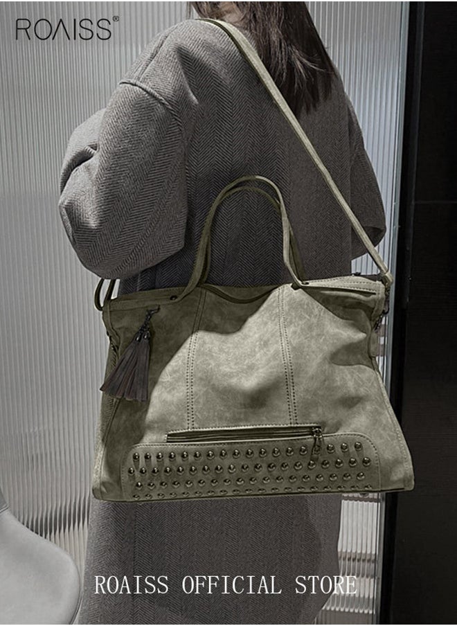 roaiss Women's Retro Tote Bag Matte Shoulder Bag Fashion Trend Large Capacity PU Portable Bag Elegant Lady Bag  - Image 2