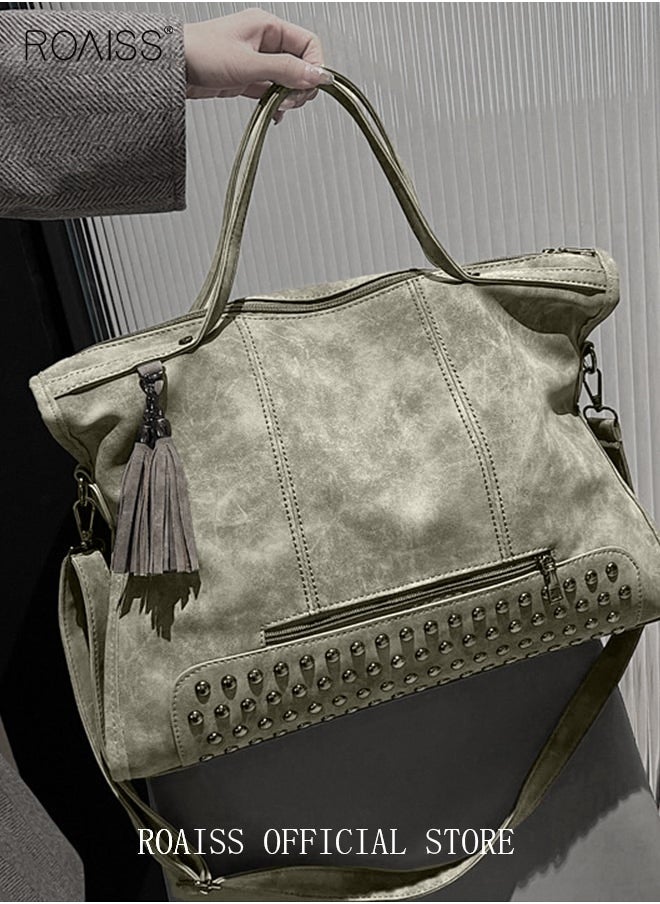 roaiss Women's Retro Tote Bag Matte Shoulder Bag Fashion Trend Large Capacity PU Portable Bag Elegant Lady Bag  - Image 3