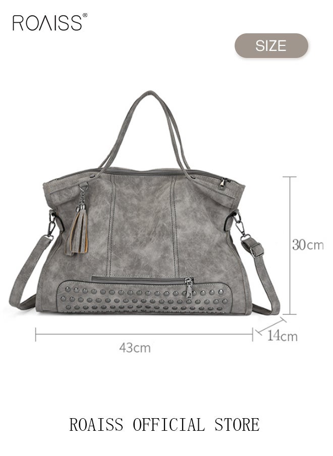 roaiss Women's Retro Tote Bag Matte Shoulder Bag Fashion Trend Large Capacity PU Portable Bag Elegant Lady Bag  - Image 5
