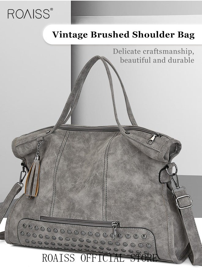 roaiss Women's Retro Tote Bag Matte Shoulder Bag Fashion Trend Large Capacity PU Portable Bag Elegant Lady Bag  - Image 2