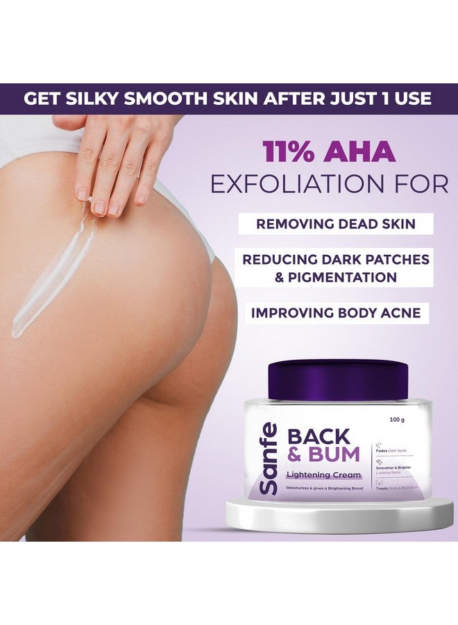 Sanfe كريم سانفي للظهر والمؤخرة للبقع الداكنة وحب الشباب | حمض الجليكوليك، حمض اللاكتيك ويوريا | 11% AHA وأقصى تقشير | إزالة الجلد الميت للنساء | 100 جرام - Image 4
