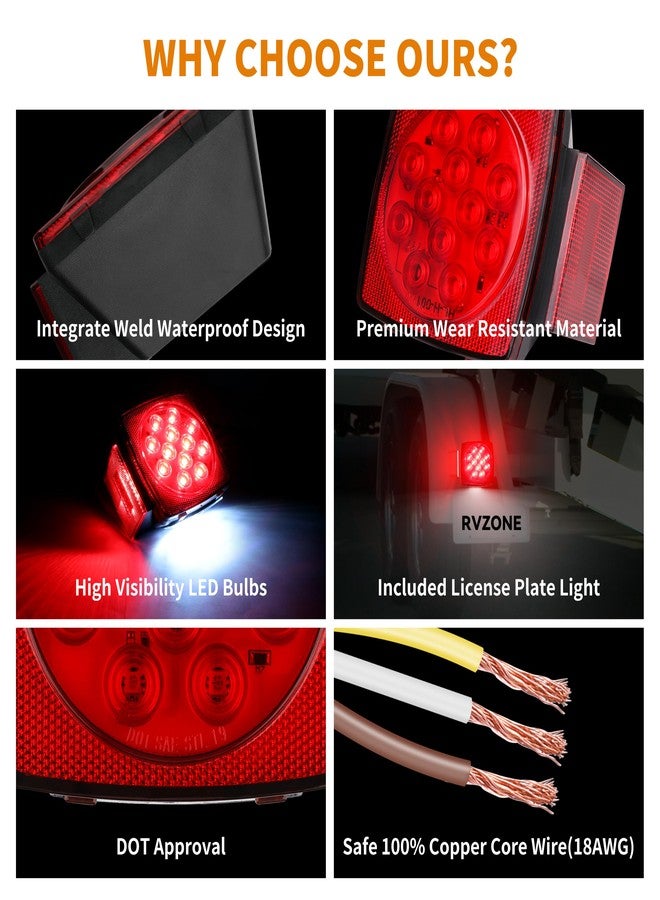 RVZONE Trailer Lights LED Kit, 12V Submersible Boat Trailer Lights Utility Led Lighting with License Plate Lights, Marker Brake Lights, Wiring Harness, for Trailer Boat Truck RV - Image 4