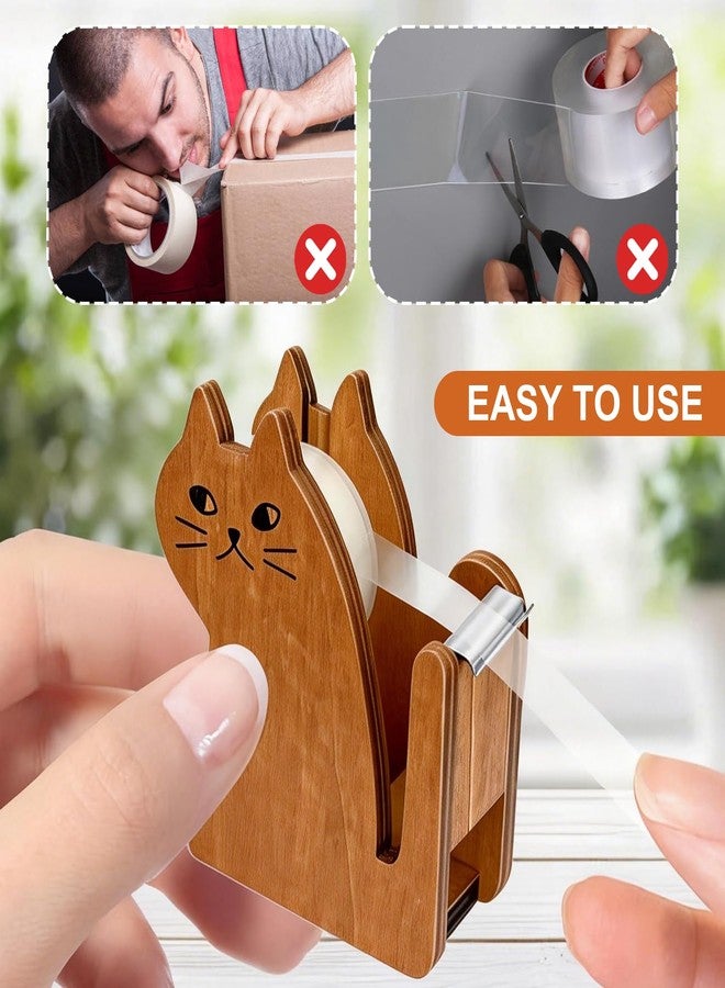 EQUNROY Wooden Tape Dispenser Desk - Cute Adorable Animal Design for Desk Organizing, 2-Pack Set Office & School Supplies (Black and Brown) (Cat) - Image 4