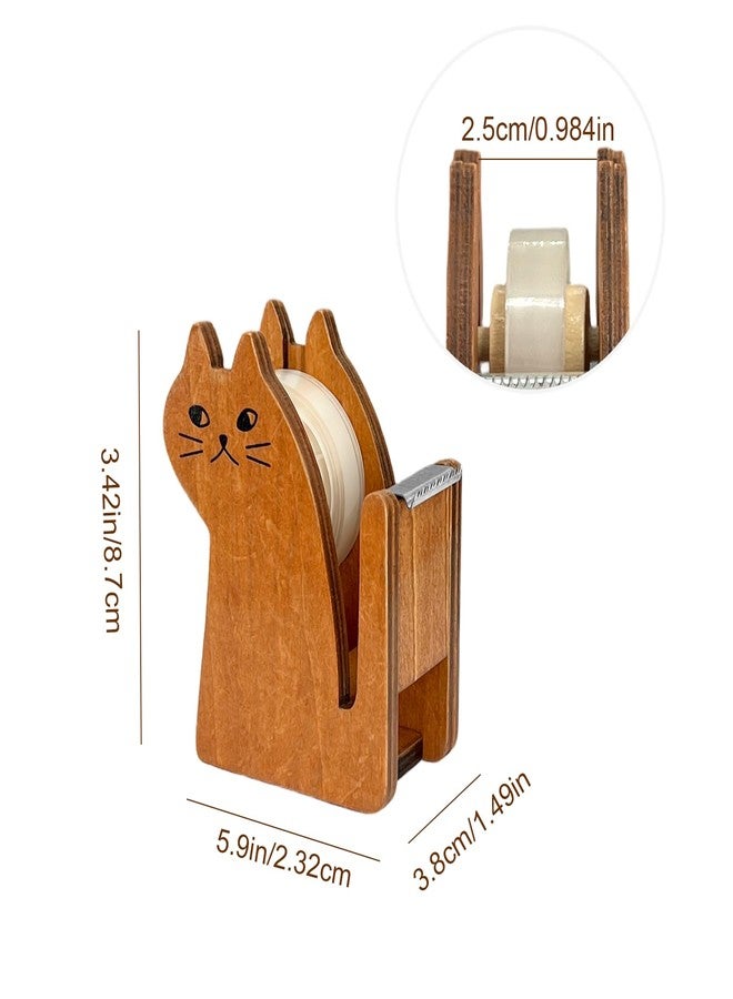 EQUNROY Wooden Tape Dispenser Desk - Cute Adorable Animal Design for Desk Organizing, 2-Pack Set Office & School Supplies (Black and Brown) (Cat) - Image 2
