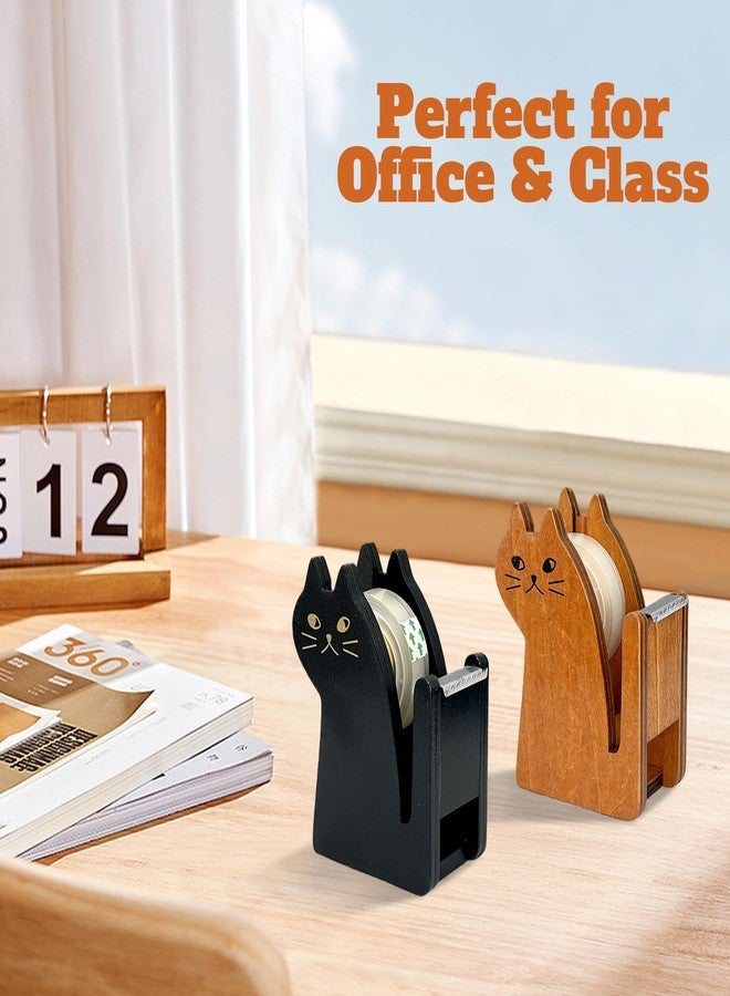 EQUNROY Wooden Tape Dispenser Desk - Cute Adorable Animal Design for Desk Organizing, 2-Pack Set Office & School Supplies (Black and Brown) (Cat) - Image 5