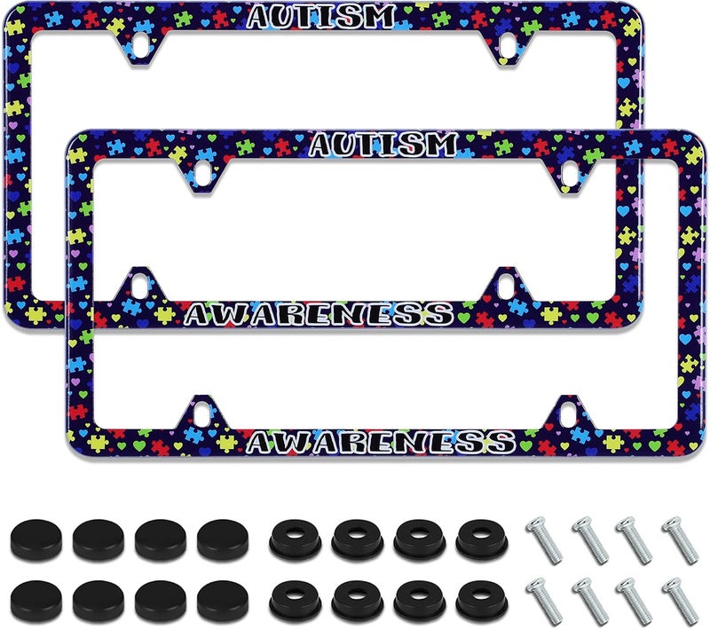UNINDREM 2pcs Autism Awareness License Plate Frame - Stainless Steel, Rust-Proof, Fits U.S. & Canadian Standard - Image 1