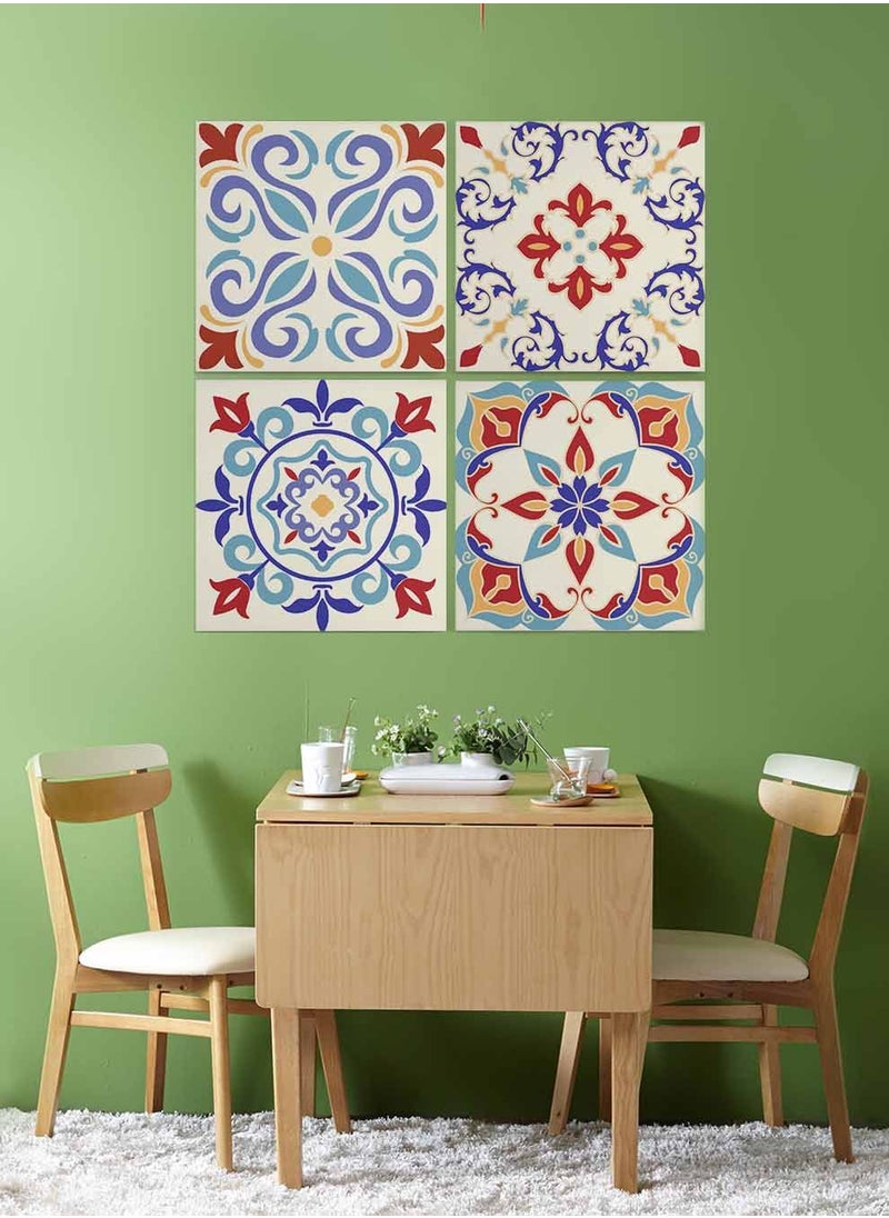 LOWHA Set Of 4 Framed Square Canvas Wall Arts Stretched Over Wooden Frame, Turkish Ceramic Tiles Painting, For Home, Living Room, Office Decor  - Image 2