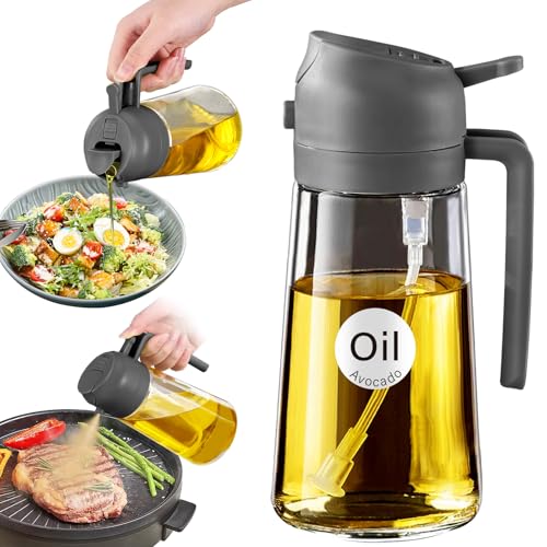 ‎YARRAMATE YARRAMATE 16oz/470ml Oil Sprayer for Cooking with Stickers, Food-grade Premium 2 in 1 Olive Oil Dispenser Bottle for Kitchen Gadgets, Air Fryer, Salad, Frying, BBQ (Gray) - Image 1