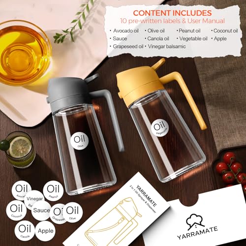 ‎YARRAMATE YARRAMATE 16oz/470ml Oil Sprayer for Cooking with Stickers, Food-grade Premium 2 in 1 Olive Oil Dispenser Bottle for Kitchen Gadgets, Air Fryer, Salad, Frying, BBQ (Gray) - Image 2