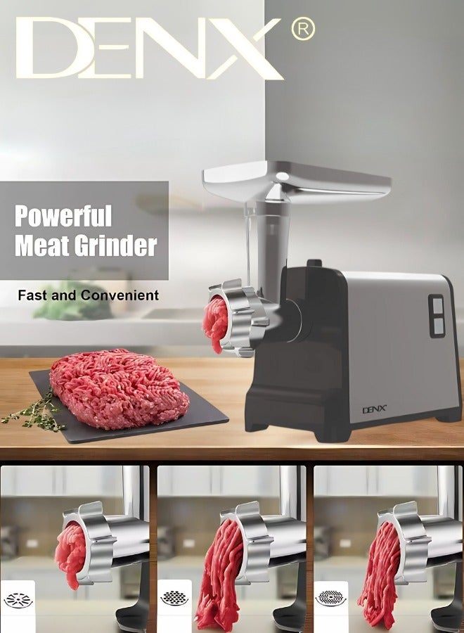 Denx Meat Grinder, Electric Meat Grinder with Stainless Steel Blade, 1200W, Silver - Image 2