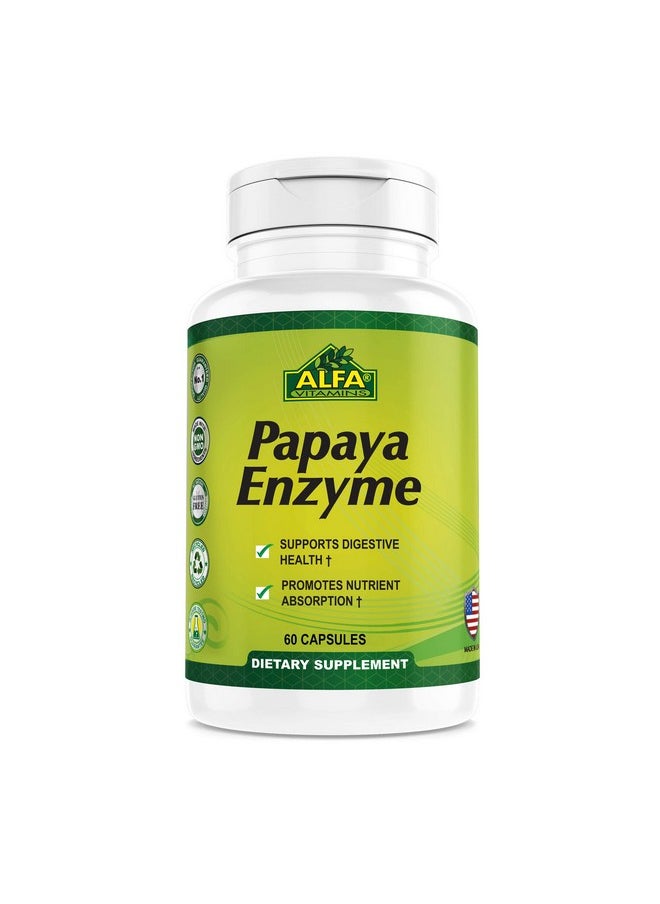 alfa vitamins - Papaya Enzyme 60 Mg Herbal Supplement Enzyme Digestion Support 60 Capsules - Image 1