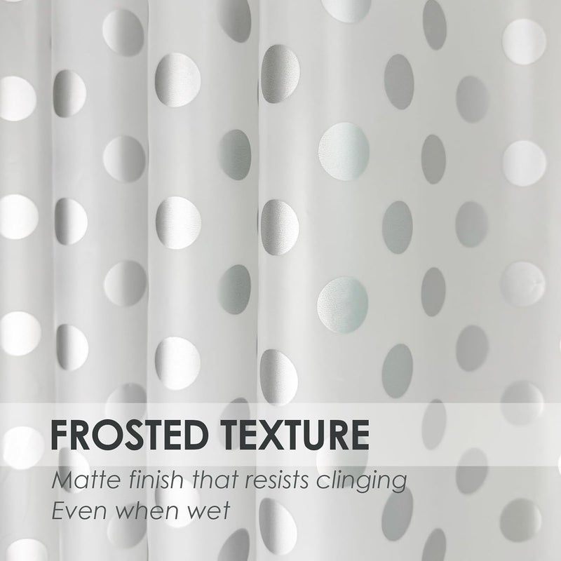 TRIMENGO Plastic Shower Curtain Liner, Waterproof Printed PEVA Shower Curtain with Design, Silver Polka Dots Pattern, Rustproof Grommets, Standard Size 70x72 Bathtub Curtain for Bathroom (Pack of 1) - Image 2