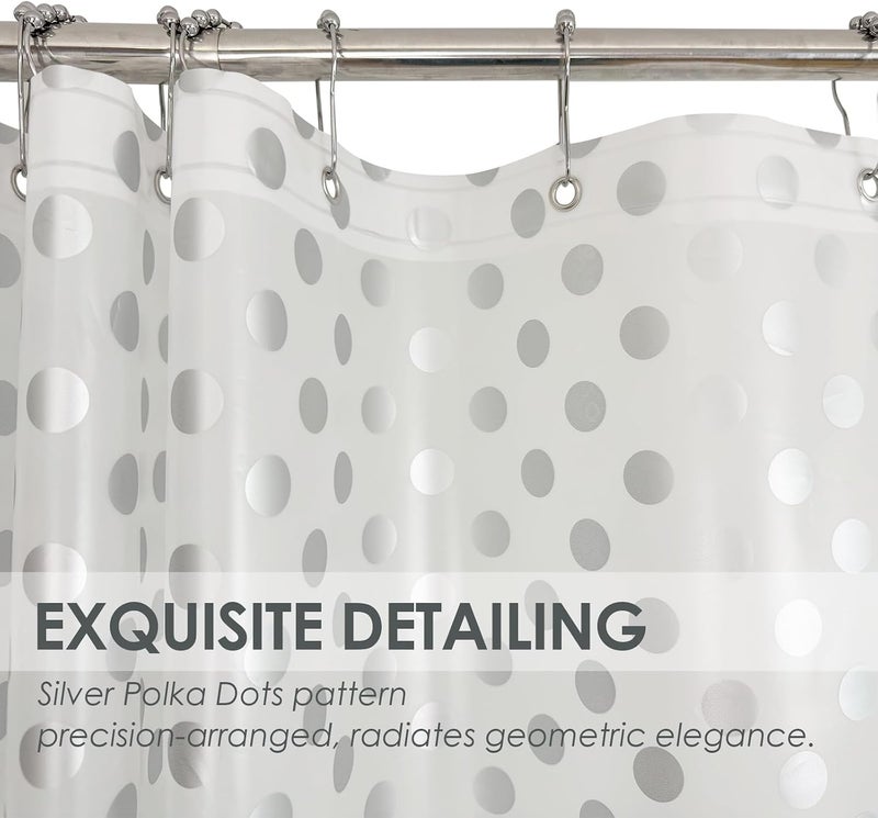 TRIMENGO Plastic Shower Curtain Liner, Waterproof Printed PEVA Shower Curtain with Design, Silver Polka Dots Pattern, Rustproof Grommets, Standard Size 70x72 Bathtub Curtain for Bathroom (Pack of 1) - Image 4