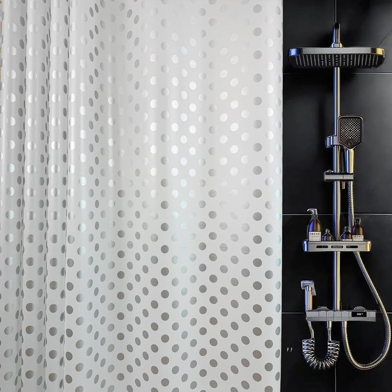 TRIMENGO Plastic Shower Curtain Liner, Waterproof Printed PEVA Shower Curtain with Design, Silver Polka Dots Pattern, Rustproof Grommets, Standard Size 70x72 Bathtub Curtain for Bathroom (Pack of 1) - Image 1