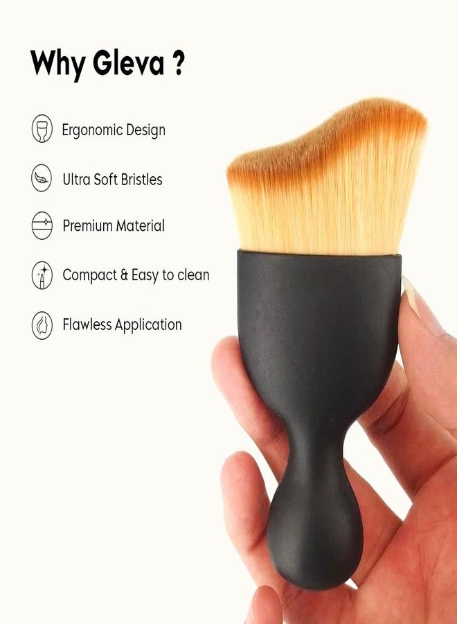 Gleva Foundation Makeup Brush, Flat Kabuki Travel Foundation Brush for Blending Liquid, Cream or Flawless Powder Cosmetics, Portable Face & Body Makeup Brush, with Protective Case (Black) - Image 3