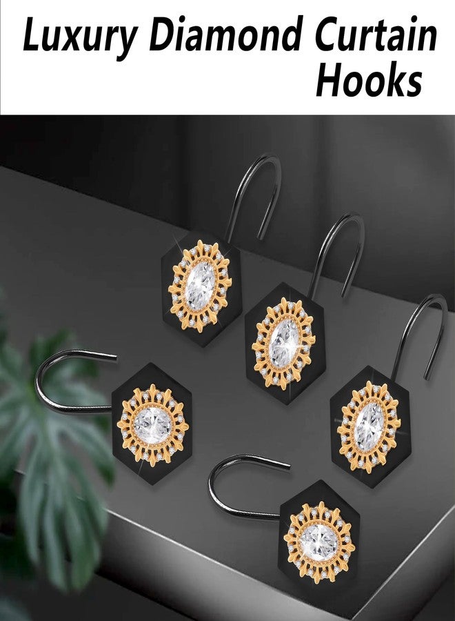 JTDTH Decorative Shower Curtain Hooks, 12PCS Luxury Diamond Shower Curtain Rings, Modern Bow Shower Curtain Hangers, Metal Shower Hooks for Shower Curtain Rod, Bathroom, Bedroom, Living Room (Crystal) - Image 2
