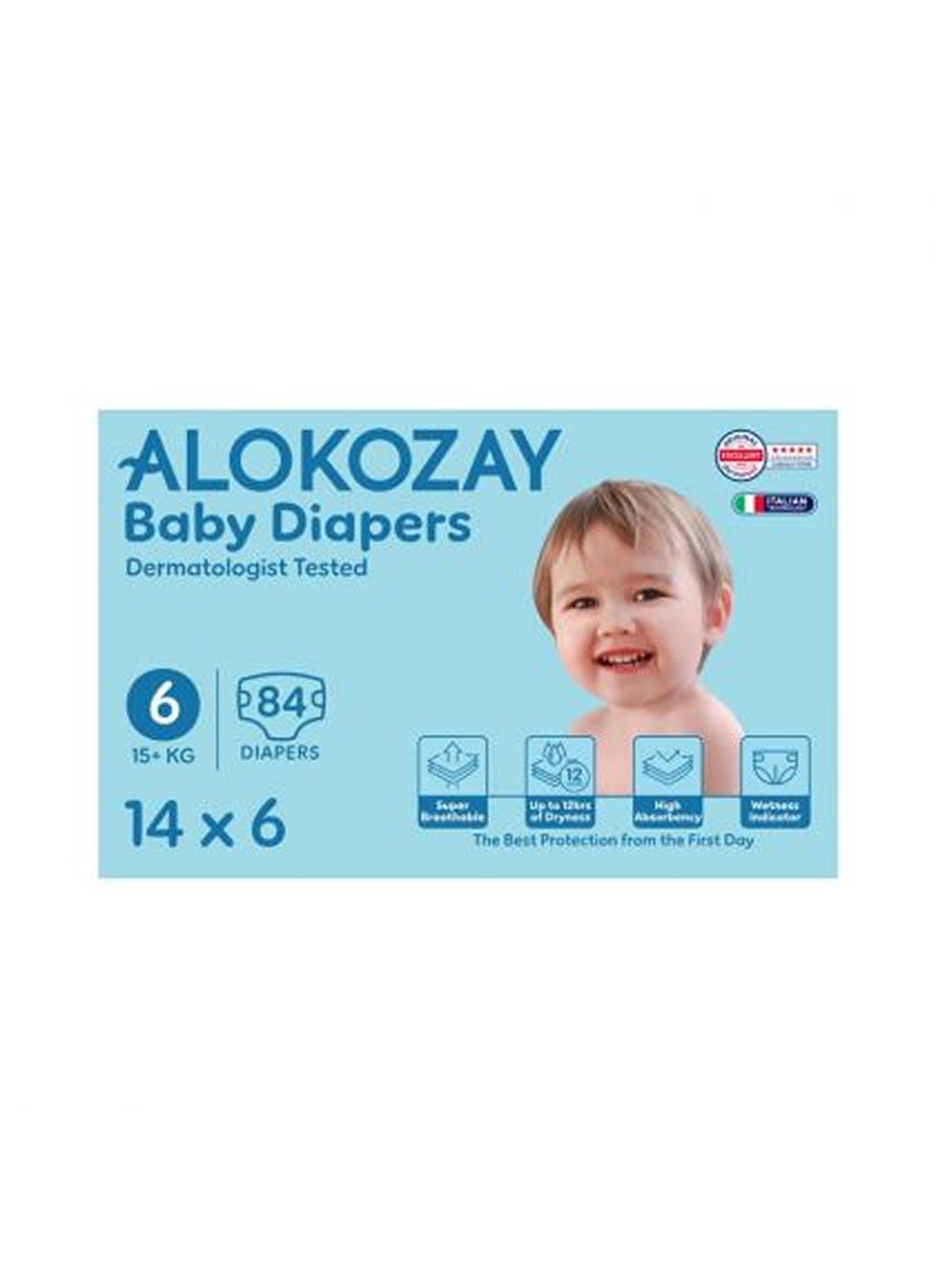 Alokozay Premium Baby Diapers - Size 6 15+ Kg 6 x 14 Diapers