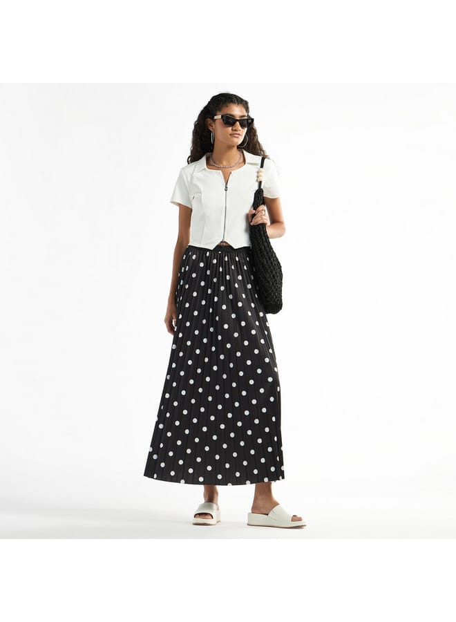 Splash FAV All-Over Polka Dot Print A-line Skirt with Elasticated Waistband  - Image 2