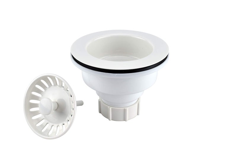 Plumb Pak Deep Cup Plastic Sink Strainer with Fixed Post Basket, White - Image 1