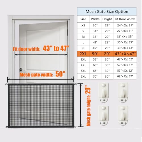 Cupount Dog Gate for Stairs Pet Gates for The House: Dogs Screen Mesh Gate for Doorways Stairways Indoor 29 inch Tall, 50 inch Wide Fits 44-47 inch Openings - Image 3
