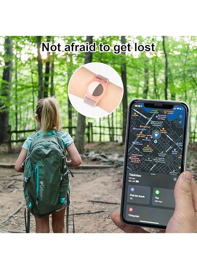 Kids Wristband Compatible with Apple AirTag, Air Tag GPS Tracker Stand Case with Nylon Bracelet, Adjustable Anti-Loss Strap, Suitable for Toddlers and Elderly (Pink & Blue) - Image 4