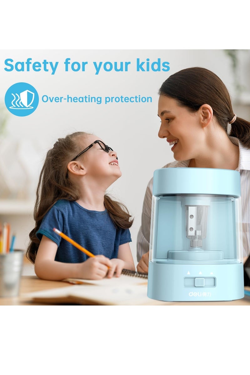 Deli Electric Pencil Sharpener, Automatic Pencil Sharpeners for No.2 Pencils Colored Pencils, Operated 3 Adjustable Sharpening Modes, USB & Battery Operated Pencil Sharpener for Kids, School, Home, Office, Classroom, Blue - Image 4