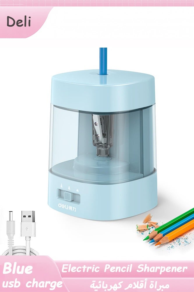 Deli Electric Pencil Sharpener, Automatic Pencil Sharpeners for No.2 Pencils Colored Pencils, Operated 3 Adjustable Sharpening Modes, USB & Battery Operated Pencil Sharpener for Kids, School, Home, Office, Classroom, Blue - Image 1