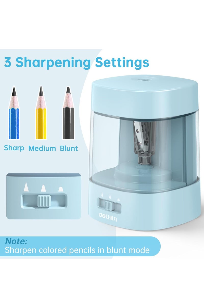 Deli Electric Pencil Sharpener, Automatic Pencil Sharpeners for No.2 Pencils Colored Pencils, Operated 3 Adjustable Sharpening Modes, USB & Battery Operated Pencil Sharpener for Kids, School, Home, Office, Classroom, Blue - Image 2