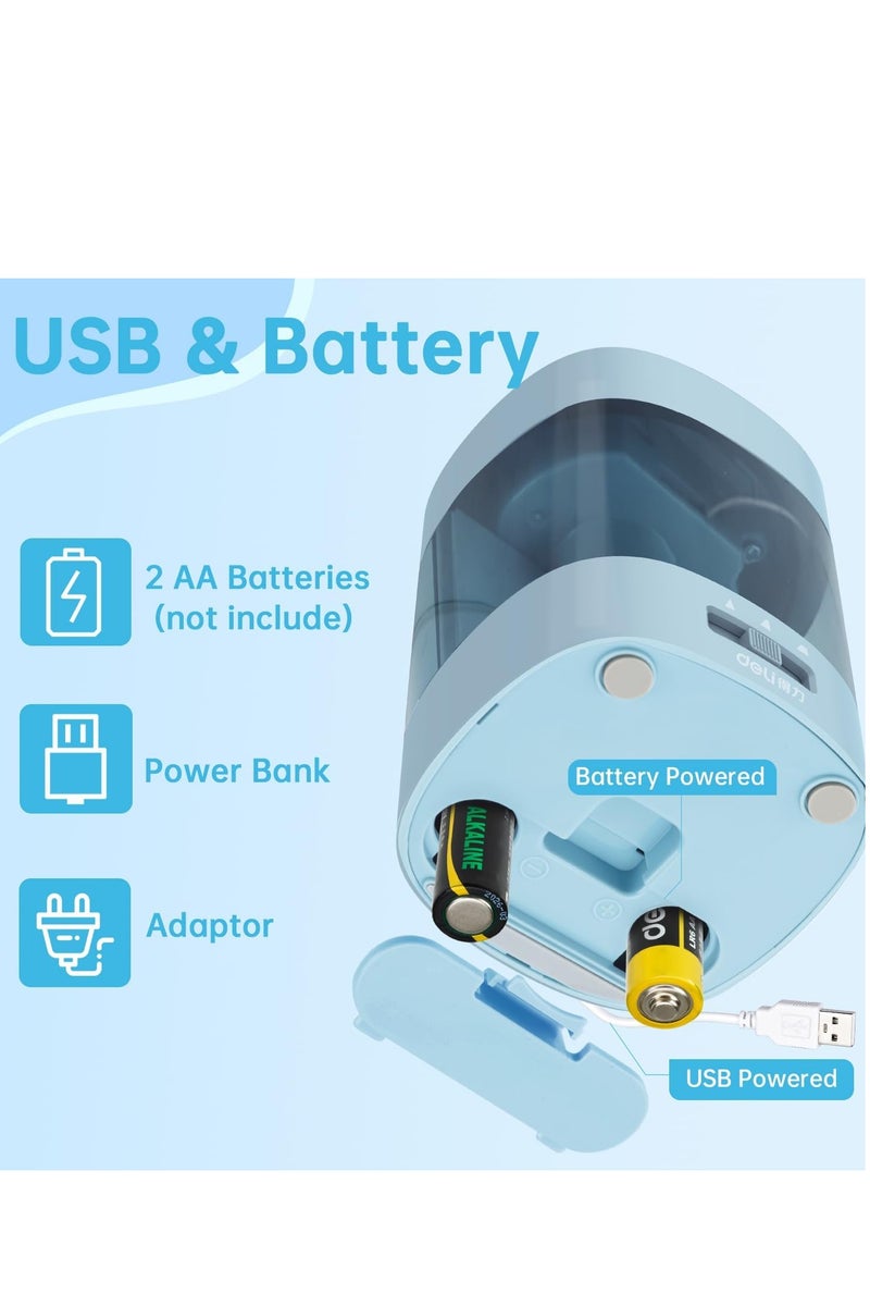 Deli Electric Pencil Sharpener, Automatic Pencil Sharpeners for No.2 Pencils Colored Pencils, Operated 3 Adjustable Sharpening Modes, USB & Battery Operated Pencil Sharpener for Kids, School, Home, Office, Classroom, Blue - Image 5