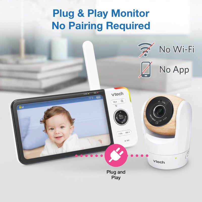 VTech VM919HD (Upgraded) Video Monitor with 7'' 720p Screen,360 Panoramic Viewing, 110 Wide-Angle View,Night Vision, Up to 1000ft Range, Secured Transmission No WiFi - Image 3