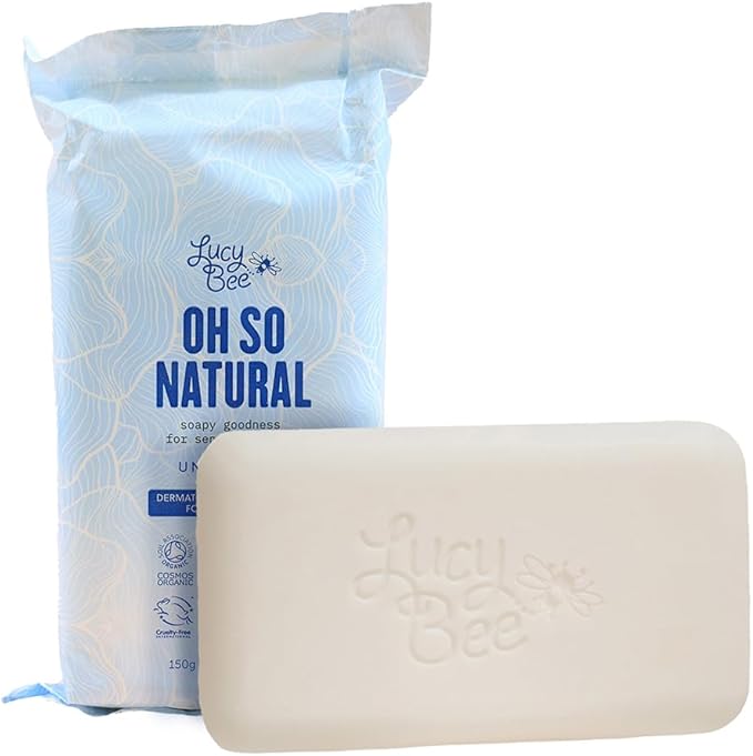 Lucy Bee Certified Organic All Natural Soap Bar Moisturising Rejuvenating Dermatologically Approved for Sensitive Skin Unscented 100 Palm Oil Free 150g - Image 1