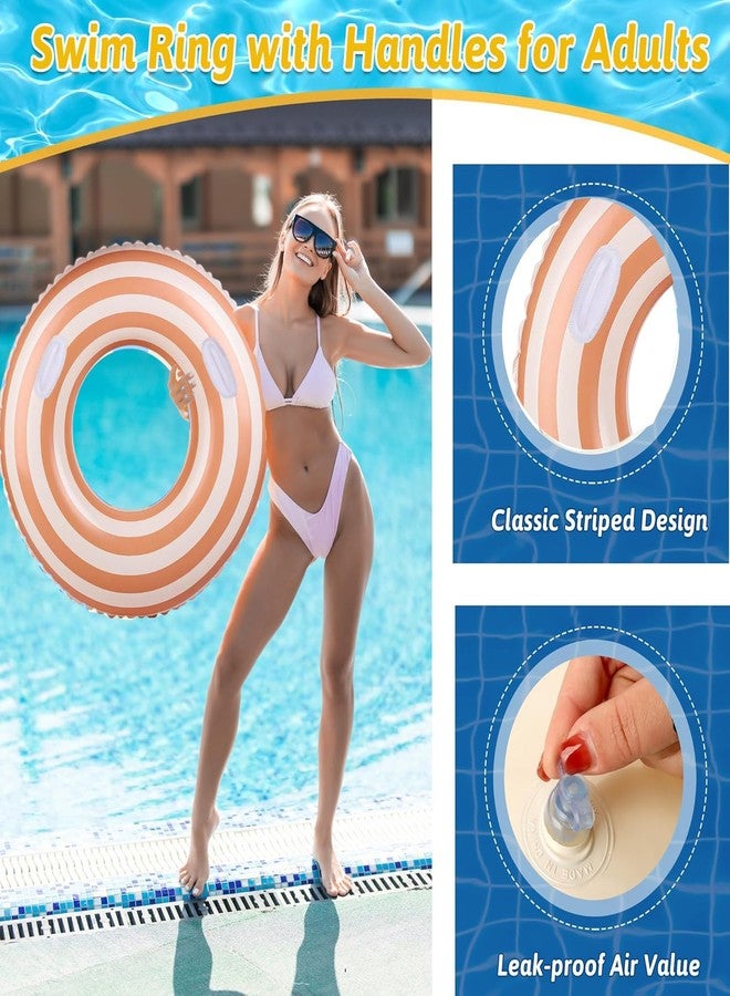Yuokwer Large Striped Pool Floats- Inflatable Pool Floats for Adults- 2 Pack Striped Floaties Pool Tubes Swim Rings with Handles Inflatable Pool Float for Swimming Pool Party Adults (Orange, 90+120) - Image 4