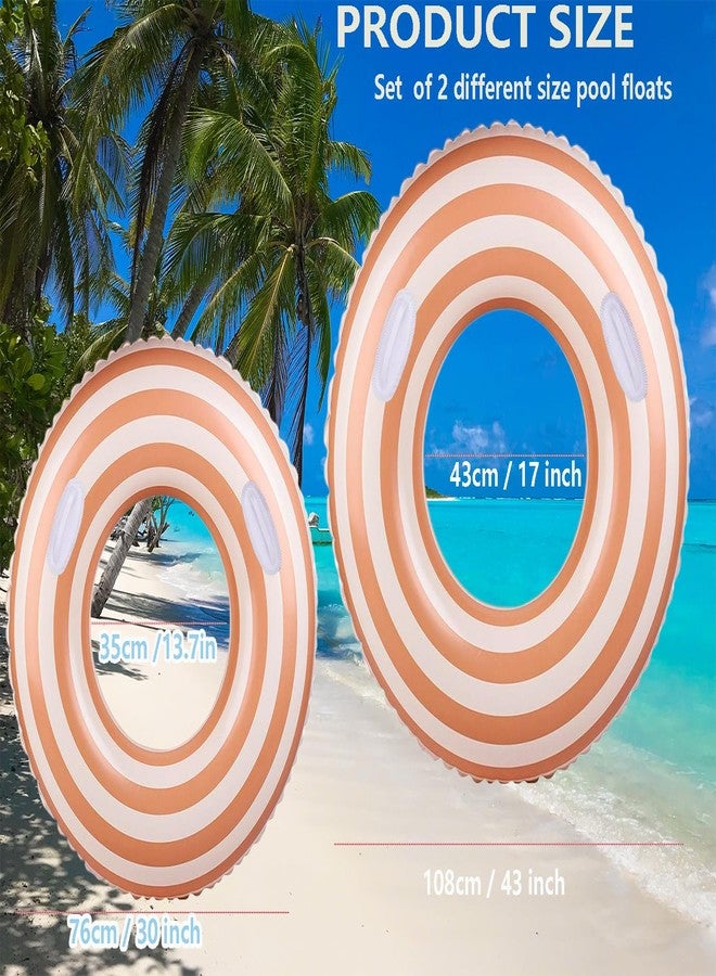Yuokwer Large Striped Pool Floats- Inflatable Pool Floats for Adults- 2 Pack Striped Floaties Pool Tubes Swim Rings with Handles Inflatable Pool Float for Swimming Pool Party Adults (Orange, 90+120) - Image 2