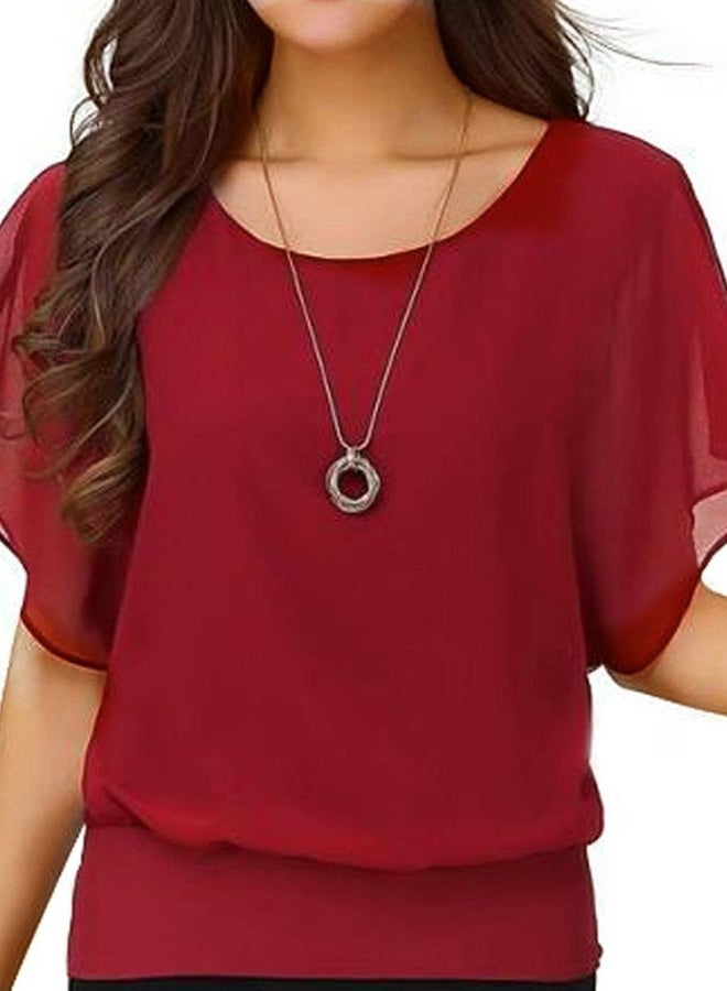 VIISHOW Women's Loose Casual Short Sleeve Chiffon Top T-Shirt Blouse Red XXL - Image 1
