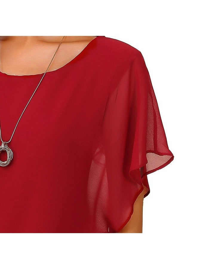 VIISHOW Women's Loose Casual Short Sleeve Chiffon Top T-Shirt Blouse Red XXL - Image 4