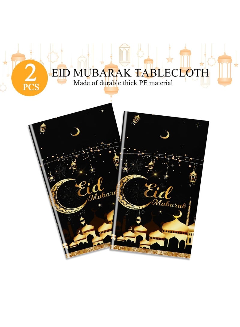 Barakah 1Pcs Eid Mubarak Black Moon Theme Party Tablecloths, Ramadan Party Supplies Black and Golden Rectangle Table Cover for Eid Al-fitr Party Decorations Favors(Disposable) - Image 5