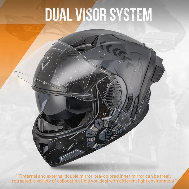 OUMURS DOT Motorcycle Full Face Helmet with Dual Visor - Lightweight and Adjustable - Image 5