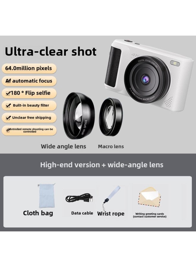 Generic 6400W HD Flip Screen Micro Single Digital Camera Voice Control Camera Student Entry Level CCD Camera-Body Color:Bright And Elegant White  - Image 1