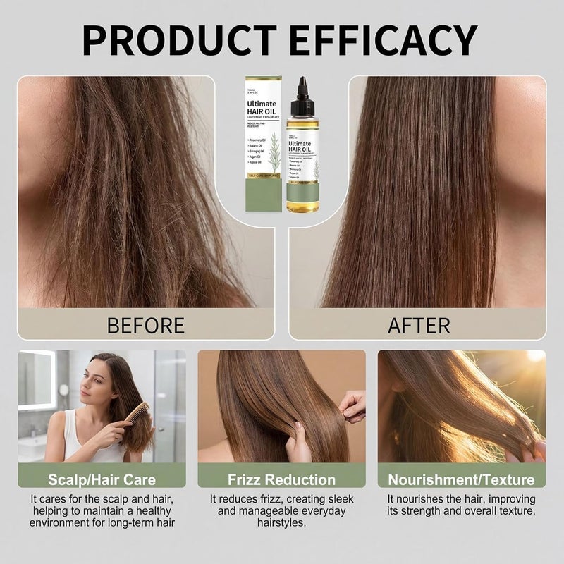 YOOJ ® Moisturizing Ultimate Hair Growth Oil, Rosemary and Batana Oil for Hair Growth, Lightweight & Non-Greasy, Promotes Scalp Blood Circulation, Repairs Damaged and Reduces Hairs Fall - Image 4