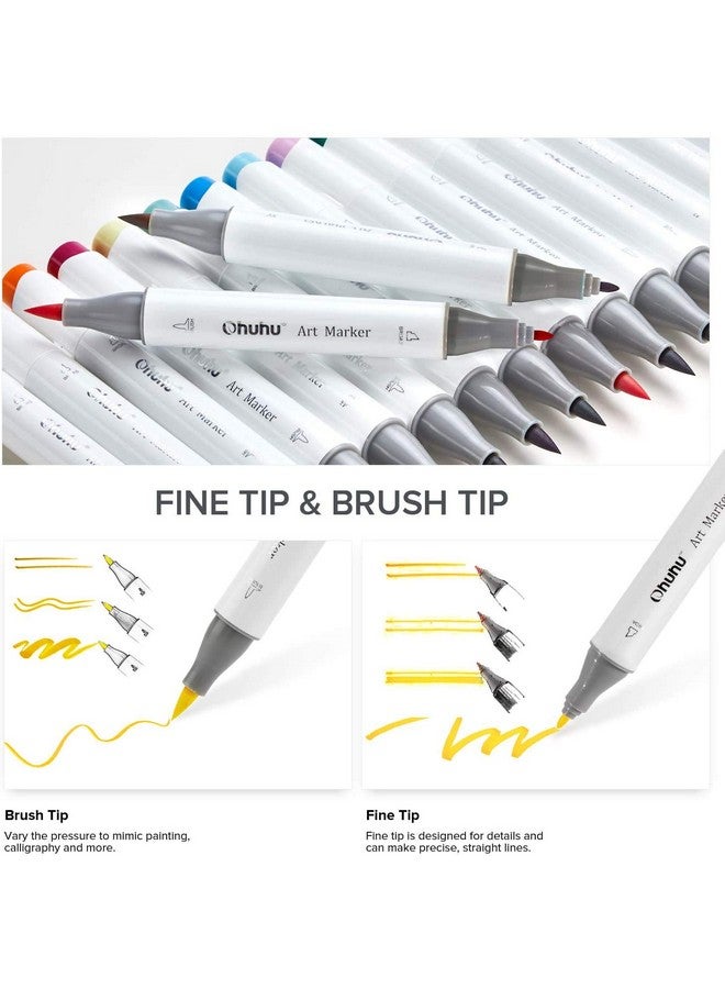 Ohuhu Alcohol Markers|48 Colours Alcohol Brush Markers Double Tip Markers For Artist Sketch Alcohol Markers Set Coloring Art Markers For Kids Adults Coloring Book Great Gift Idea Brush Fine,Assorted - Image 2