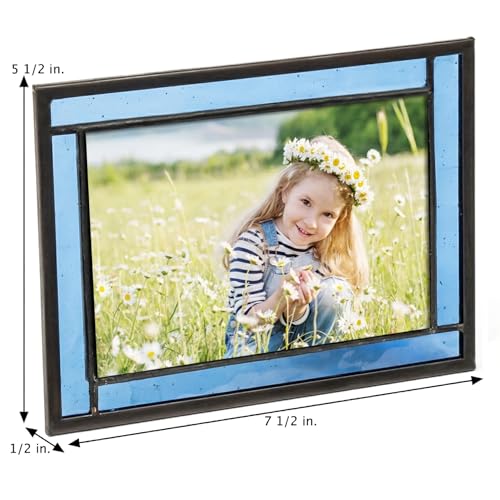 J Devlin Glass Art Blue Picture Frame Stained Glass Easel Back 4x6 Photo Display Horizontal Vertical Home Decor Graduation Gift for Women or Men Family Vacation Pic 324-46HV - Image 3
