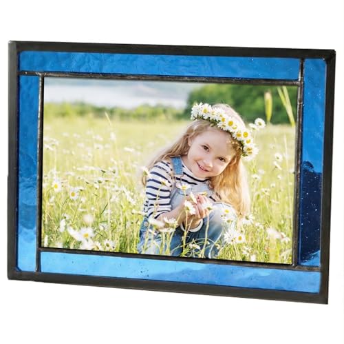 J Devlin Glass Art Blue Picture Frame Stained Glass Easel Back 4x6 Photo Display Horizontal Vertical Home Decor Graduation Gift for Women or Men Family Vacation Pic 324-46HV - Image 2
