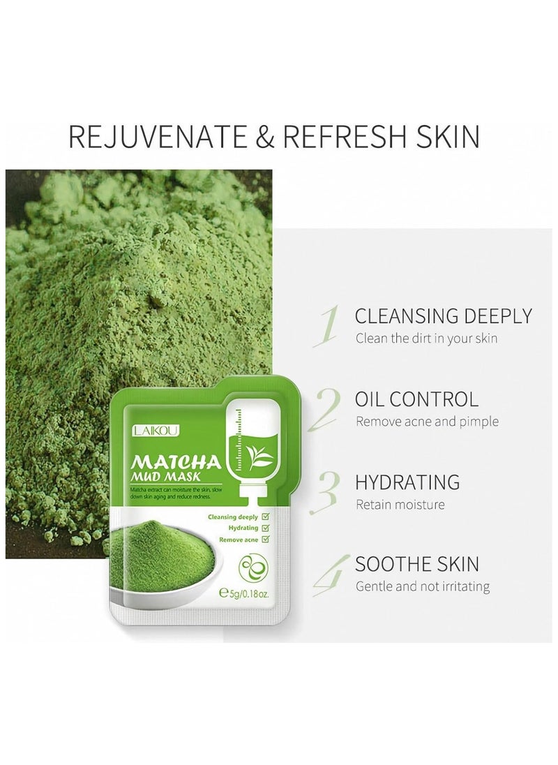 SYOSI - 12 PCS Organic Green Tea Clay Mask, Deep Cleanse Clay Face Mask Pack, Natural Plant Extract, Cleansing Moisturizing, Acne Treatment & Oil Control Mud Mask, Vegan Face Masks Skincare, All Skin Types - Image 1