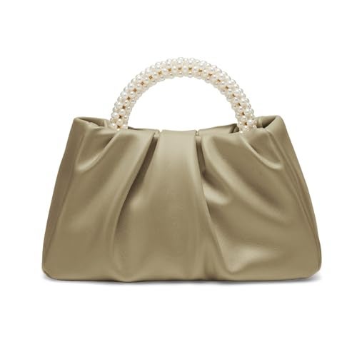Beatfull Evening Purse Women Small Pearl Handbags Soft Leather Ruched Bag Wedding Bridal Clutch Party Prom Crossbody Purses Gold - Image 1