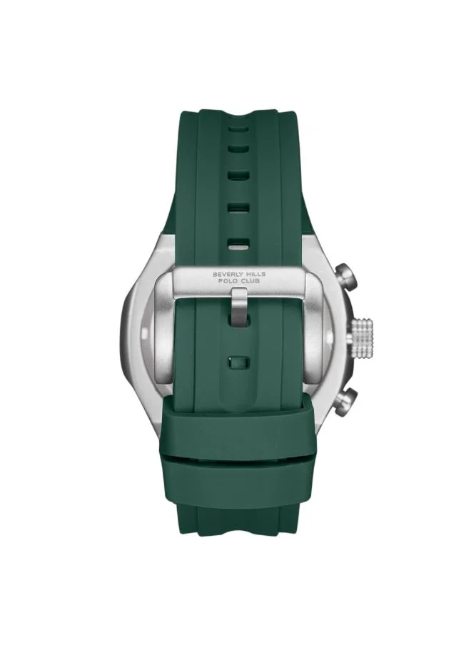 BEVERLY HILLS POLO CLUB BEVERLY HILLS POLO CLUB BP3750X.375 Men's Automatic Multifunction Display Watch & Silicone Strap Dark Green
