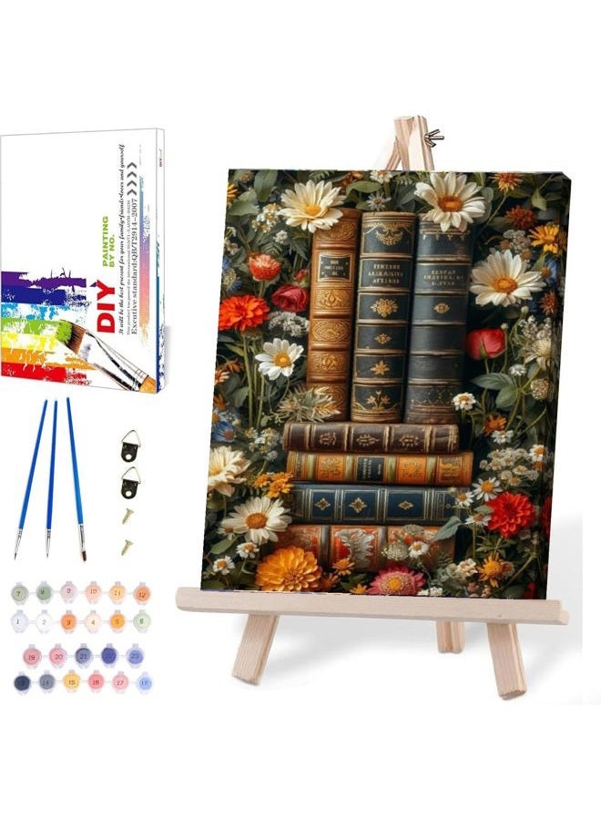 Clendo Book Paint by Numbers Kit for Adults Beginner, Flower Framed Adult's Paint by Number Kits with Easel, DIY Oil Painting Kits for Gift Home Wall Decor 12x16 Inch - Image 1